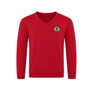 red v-neck jumper